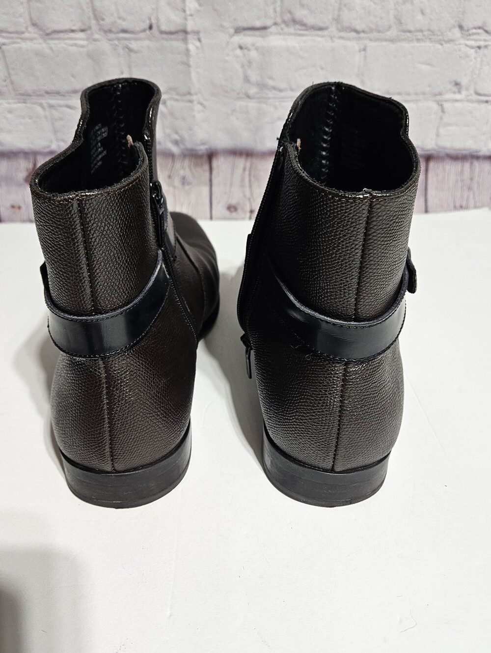 Calvin Klein Black Leather Ankle Boots with Buckle Strap - Picture 5 of 8
